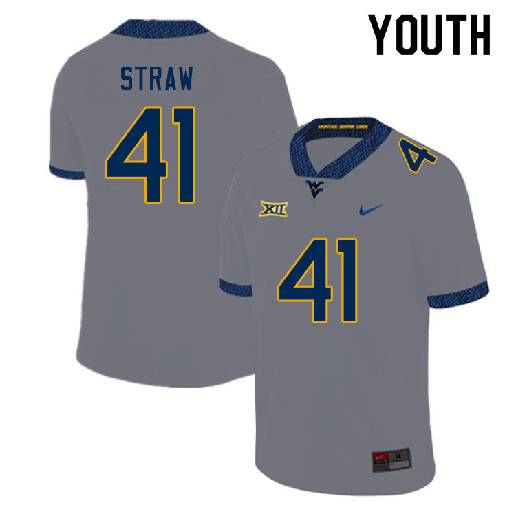 Youth #41 Oliver Straw West Virginia Mountaineers College Football Jerseys Sale-Gray